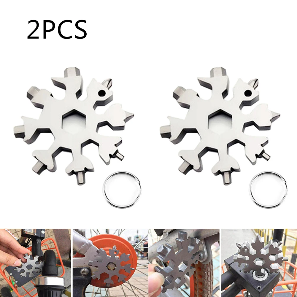 

2PCS Wrench Stainless Multi-tool Snowflake Shape Key-Chain Screwdriver