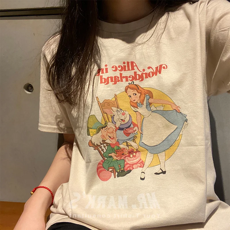 

SPREEZE Oversized t-shirt 2021 Round Neck Short Sleeve t-shirt Chic Loose Fairy Alice Little Animal Girl t shirt