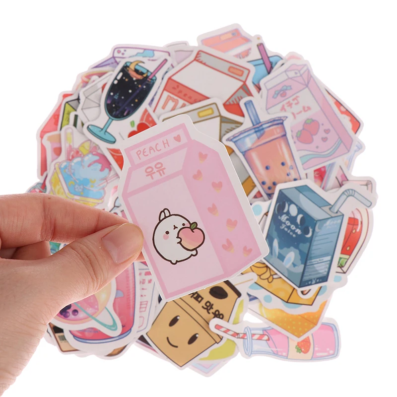 

Hot！50Pcs INS Style Drink Milk Tea Cartoon Stickers Waterproof Stickers For Laptop Phone Skateboard Suitcase Decals