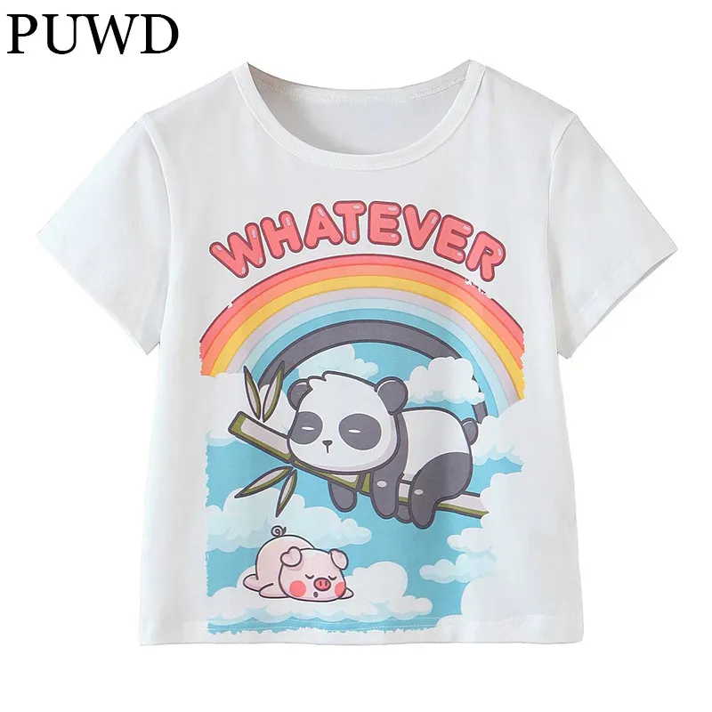 

Свободная Винтажная Футболка PUWD Спайс Girl с круглым вырезом, Женская Повседневная летняя мода 2021, уличная одежда с мультяшным принтом, шикар...