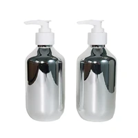 300ml silver electroplating pet bottle rim 28mm white pp lotion pump cosmetic container empty shampoo shower gel bottle 10pieces