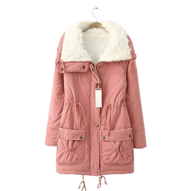 Pink LOOZYKIT, зимнее пальто для женщин, модный бренд, свободная верхняя одежда,, Femme, средней длины, ватная куртка, ватная парка, Mujer размера плюс - Цвет: Pink
