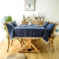 imitation cotton and linen waterproof plaid tablecloth tassel lace geometric rectangular dining table coffee table tablecloth