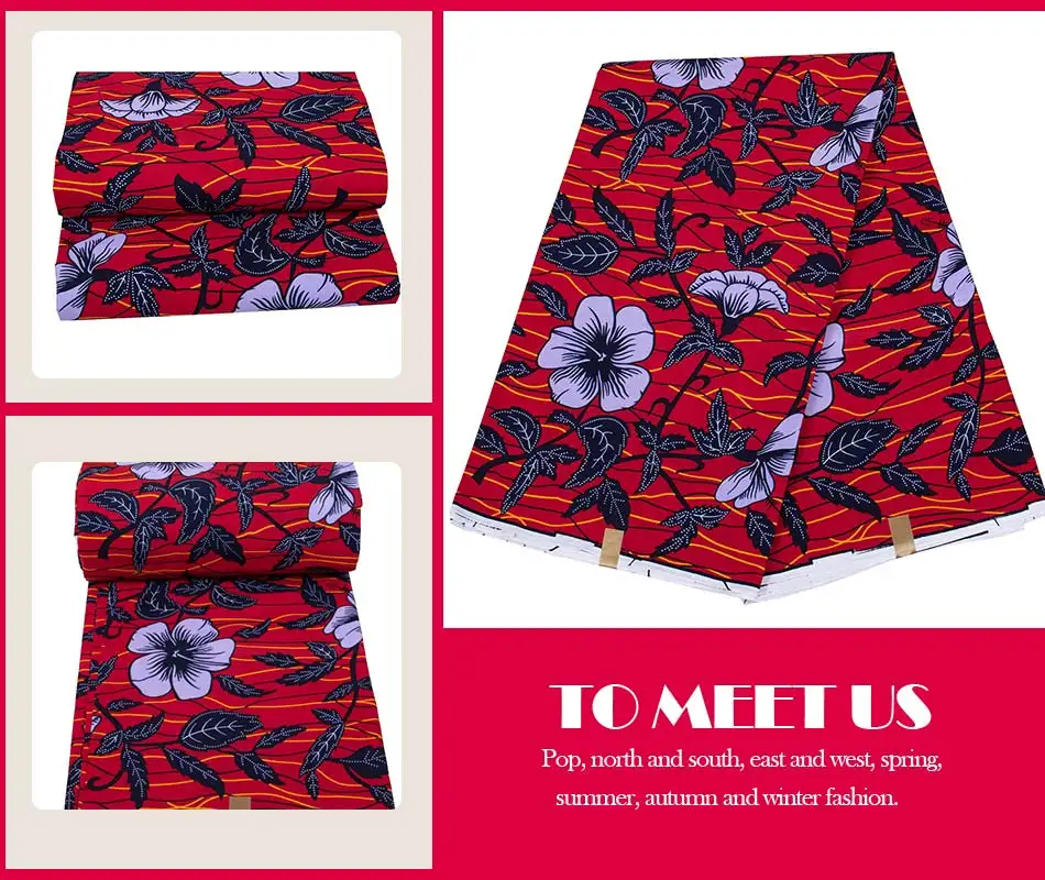 

Ankara Fabric Red Print Enthusiasm African Real Wax Print Fabric High Quality Cotton 3/6 Yards sewing Party Dresses 40FS1232