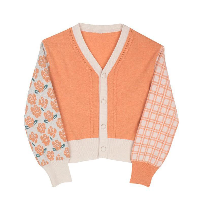 

Women Korean Style Floral Print Knitted Cardigans V-neck Loose Single-breasted Female Sweater Cardigan 2021 Casual Sweet Trend