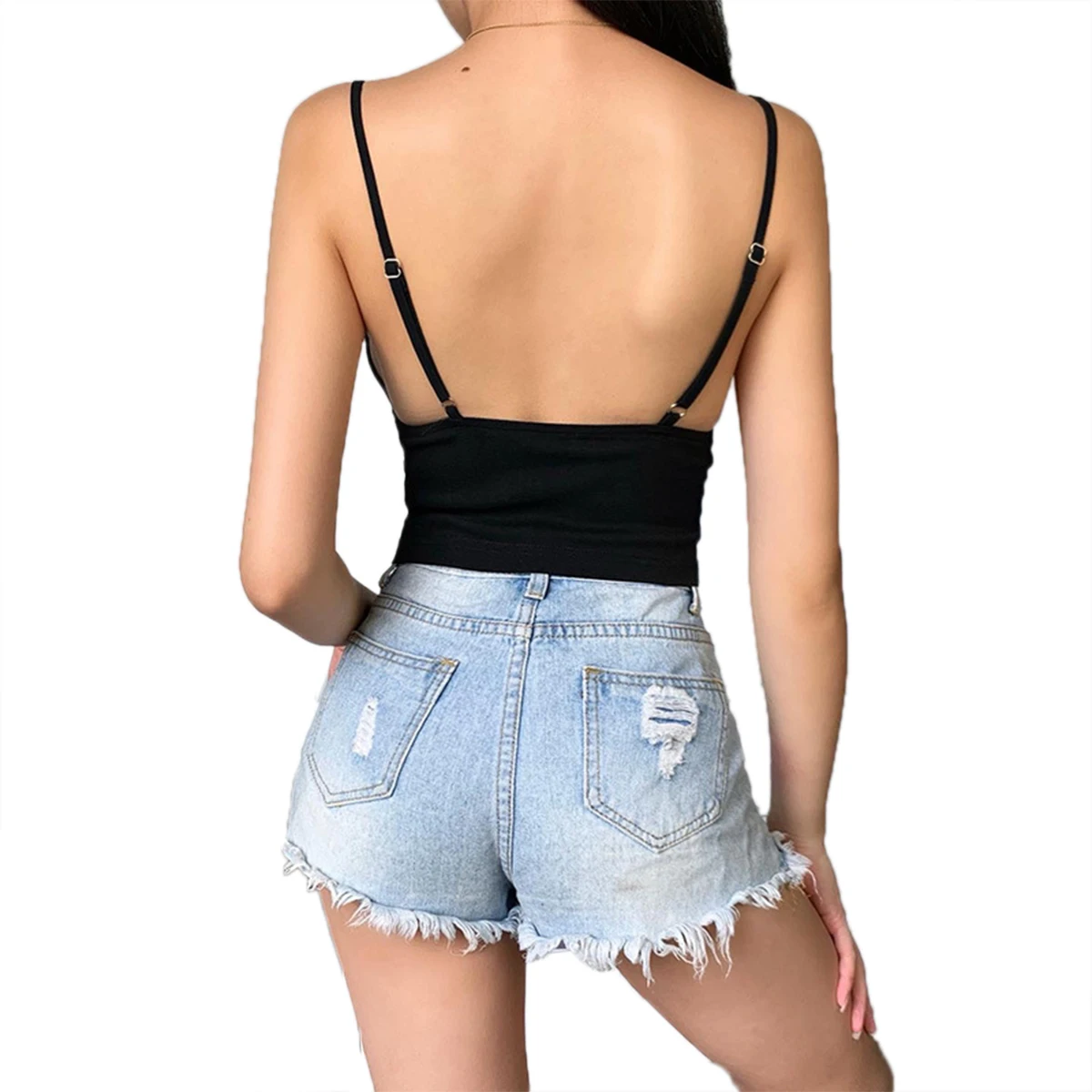 Женский однотонный топ без рукавов с v образным вырезом модный короткий