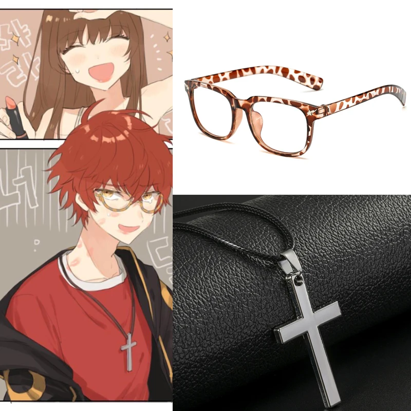 Игра Мистик мессенджер 707 леопардовые очки крест ожерелье кулон Хэллоуин косплей