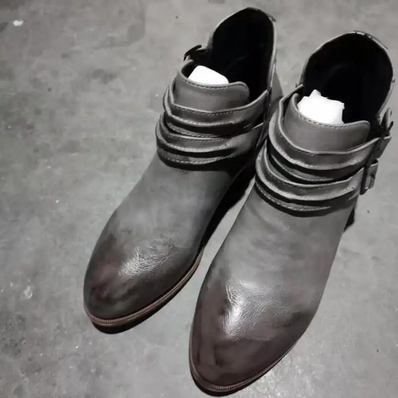 Женские ботильоны большого размера на низком каблуке туфли лодочки с пряжкой