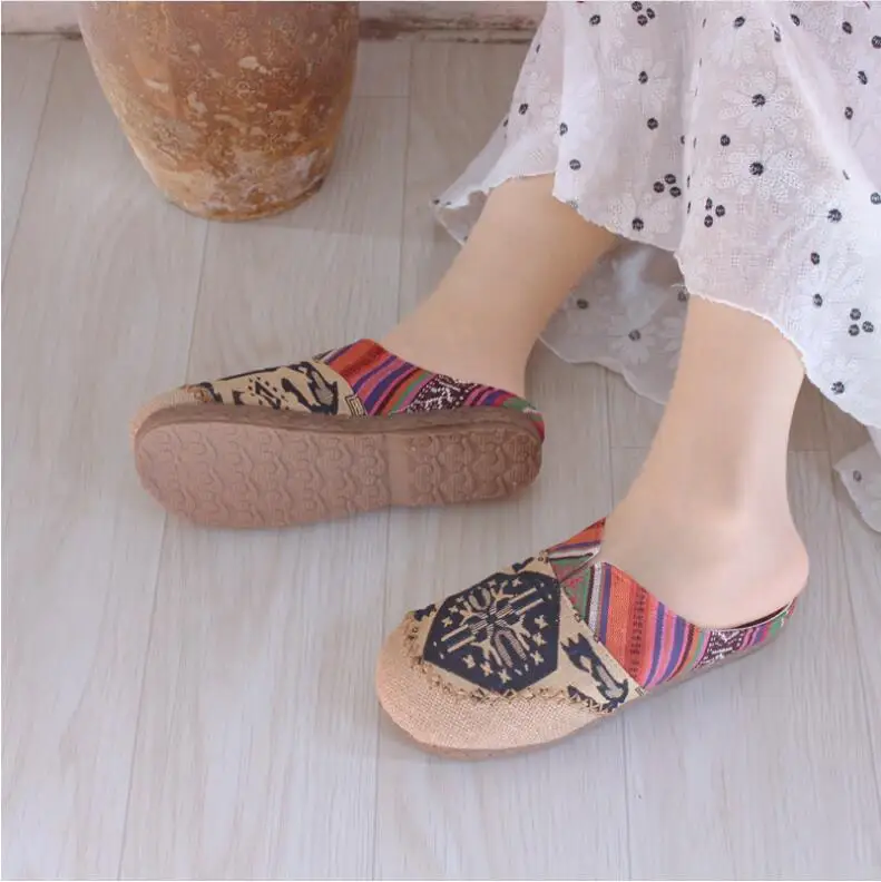 Классическая обувь в винтажном стиле с вышивкой тайском Плетеные Тапочки ручной