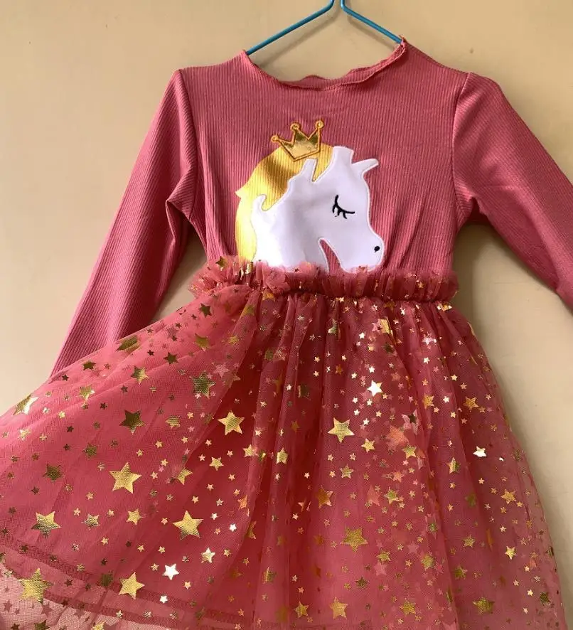 Christmas Dresses For Girls Long Sleeve Party Casual Crown Bling Star Girl Spring Autumn Dress Children Baby Princess Clothes | Детская