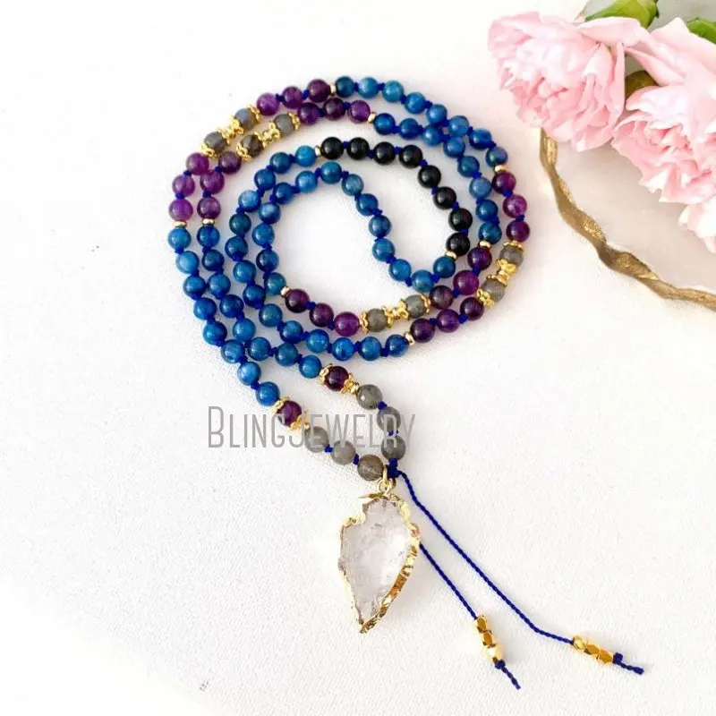 MN34521 Goddess Mala Kyanite Amethyst Tourmaline Labradorite Mala Beads 108 Mala Prayer Beads Mala Necklace Gift For Her