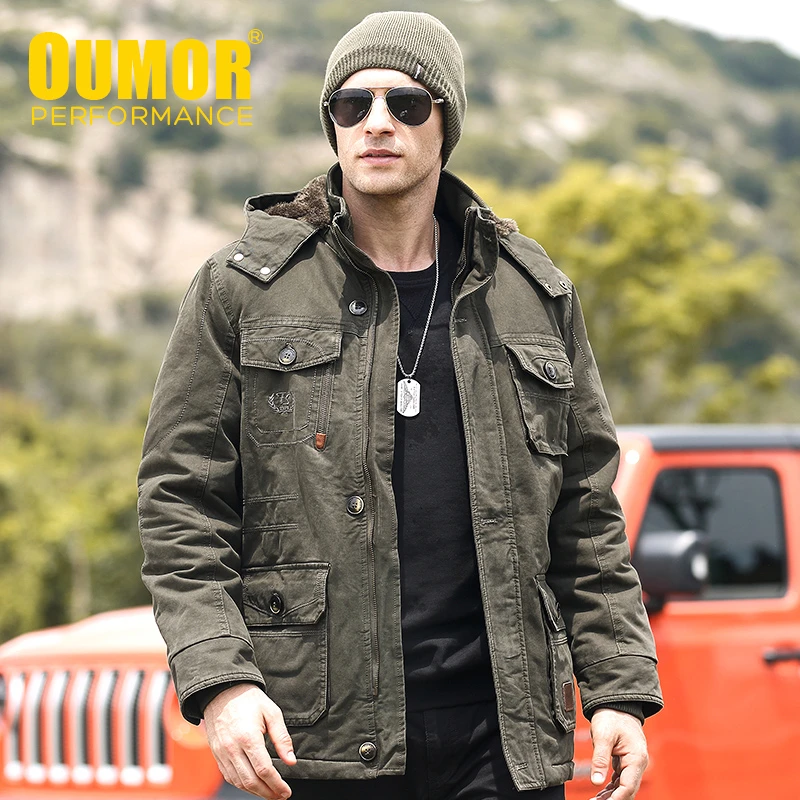 8XL Oumor Men Winter Long Casual Military Army Warm Jacket Parkas Coat Men Autumn Cotton Thick Fleece Pockets Cargo Parkas Men