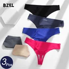 Bzel3 шт.комплект, сексуальные шелковые женские спортивные трусики, комплект нижнего белья, бесшовные стринги с заниженной талией, модные мягкие женские стринги