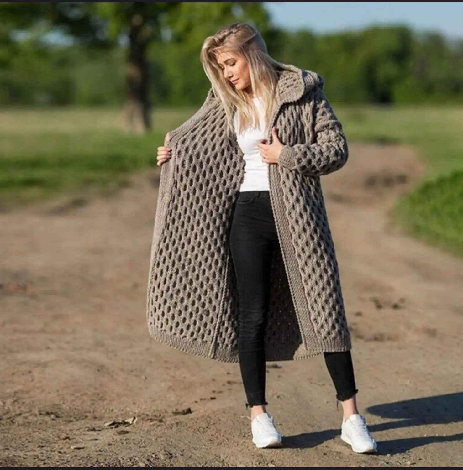 New Hooded Women Sweater Coat 2019 Cardigan Knitted Long Outwear Coats Winter Plus Size 5XL |