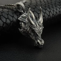pure tin animal jewelry on the neck domineering dragon head pendant necklace men hip hop retro zodiac mens chain necklace