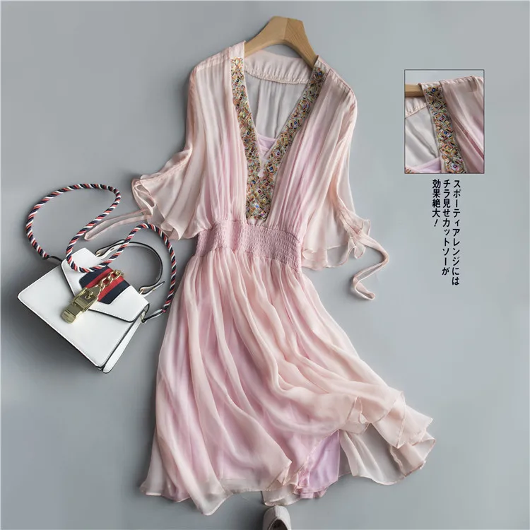 Летнее платье из 100% натурального шелка женское в стиле бохо винтажная одежда