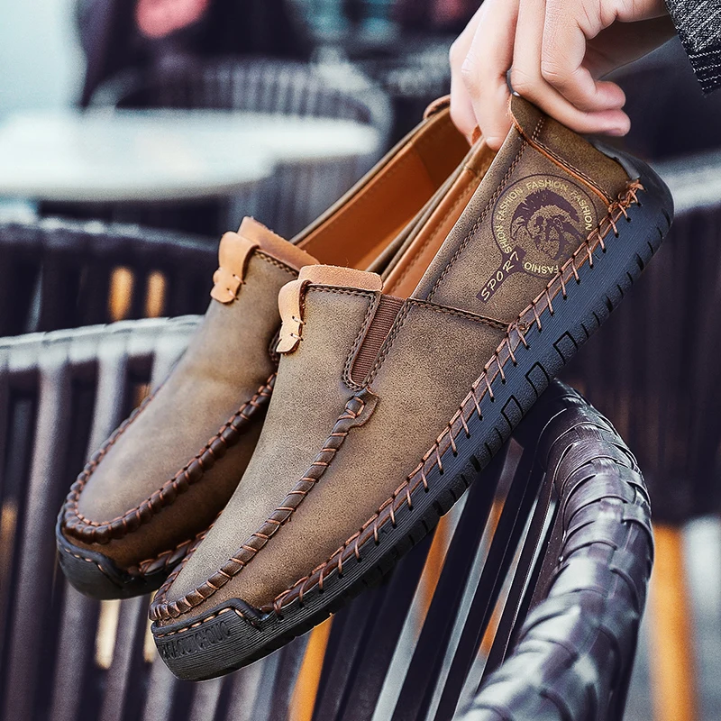 Мужские кожаные повседневные туфли модные Лоферы без шнуровки лоферы удобные