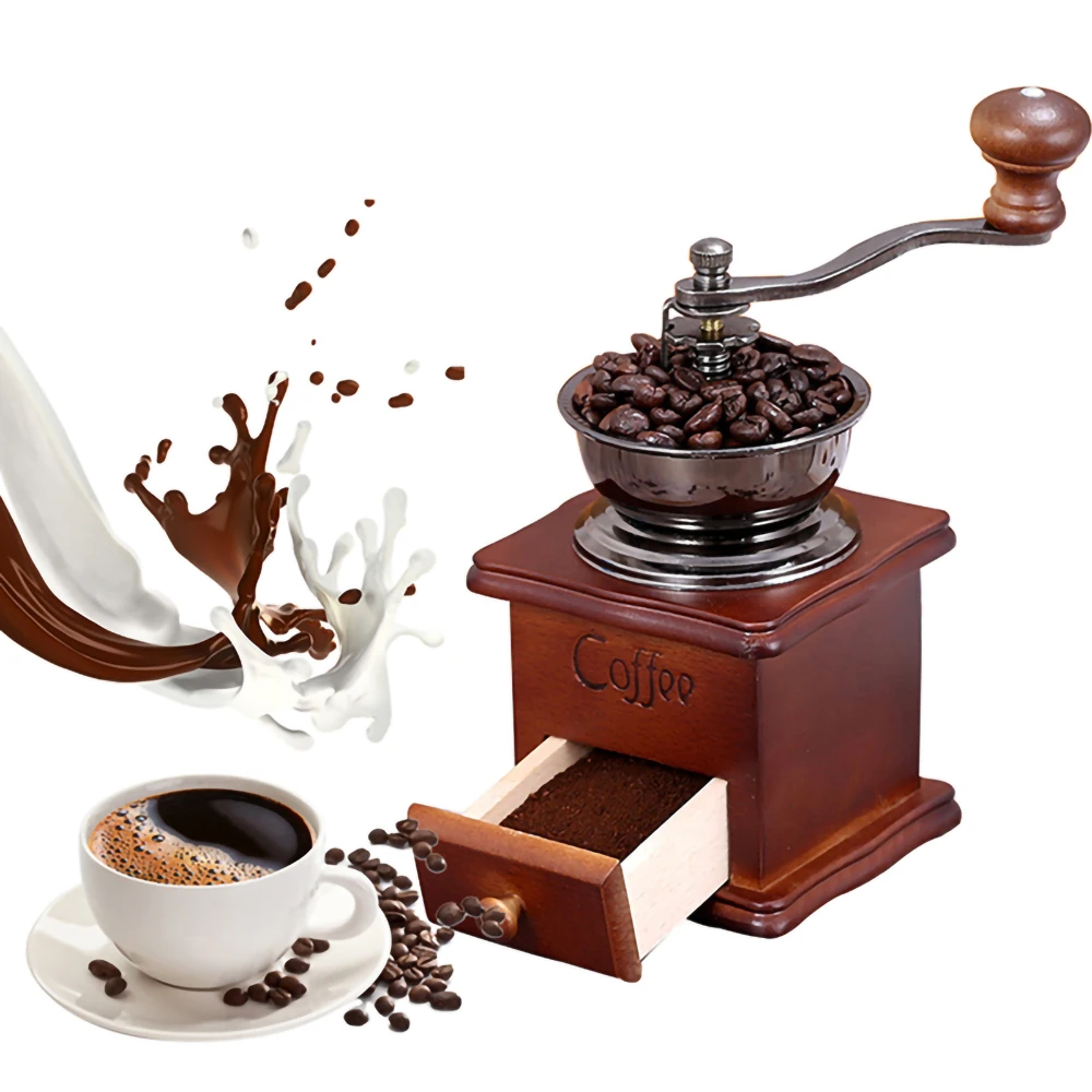 Винтажная ручная кофемолка мельница для бобов специй керамическая деревянная