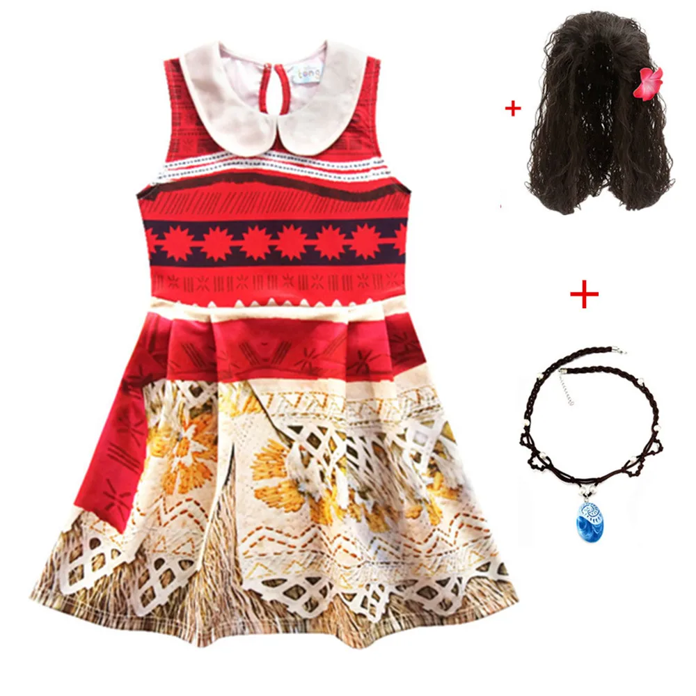 Косплей-костюм принцессы Моаны для детей костюм ваяны + ожерелье парик Хэллоуина