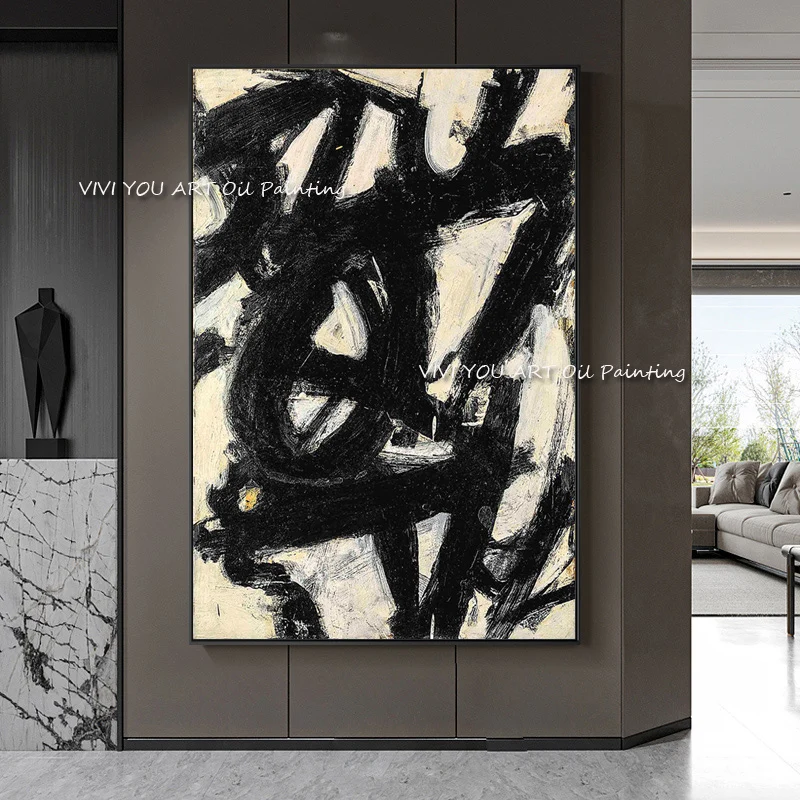 

100% Handmade White Black Abstract Canvas White Abstract Oil Painting Bedroom Wall Large Pictures Modern Home Room Decoration