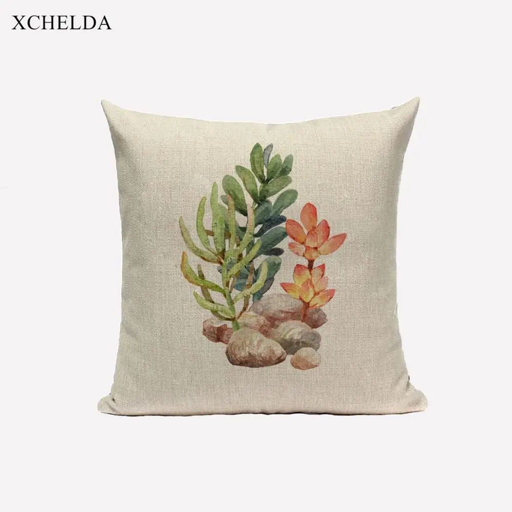 Чехол для подушки винтажный декоративный скандинавский милый кактус 45*45 40*40