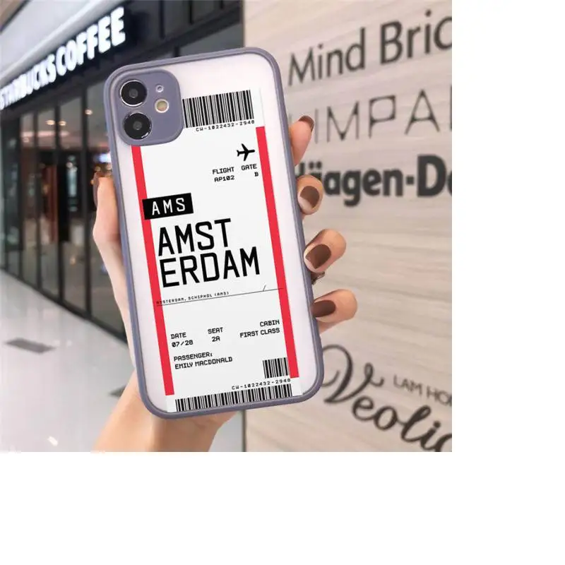 

Air tickets Phone Case matte transparent For gray iPhone 7 8 x xs xr 11 12 pro plus max mini Funda Clear