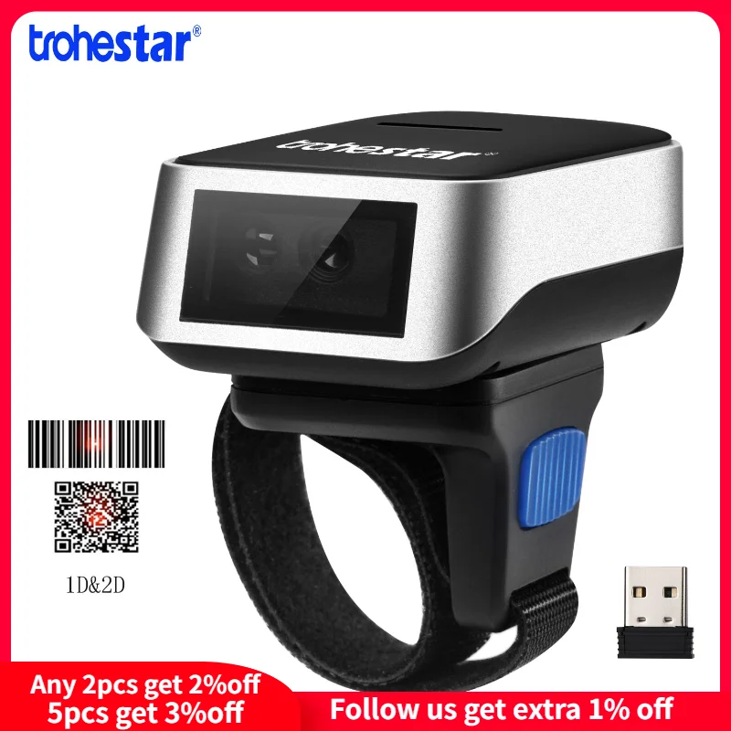 Bluetooth беспроводной кольцевой сканер штрих кода портативный переносной USB