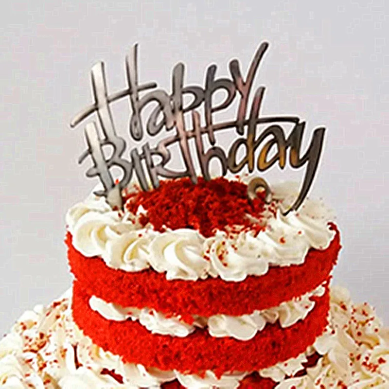 

Colored Flowers Happy Birthday Cake Topper Golden Acrylic Birthday Party Dessert Decoration For Baby Shower Baking Supplies