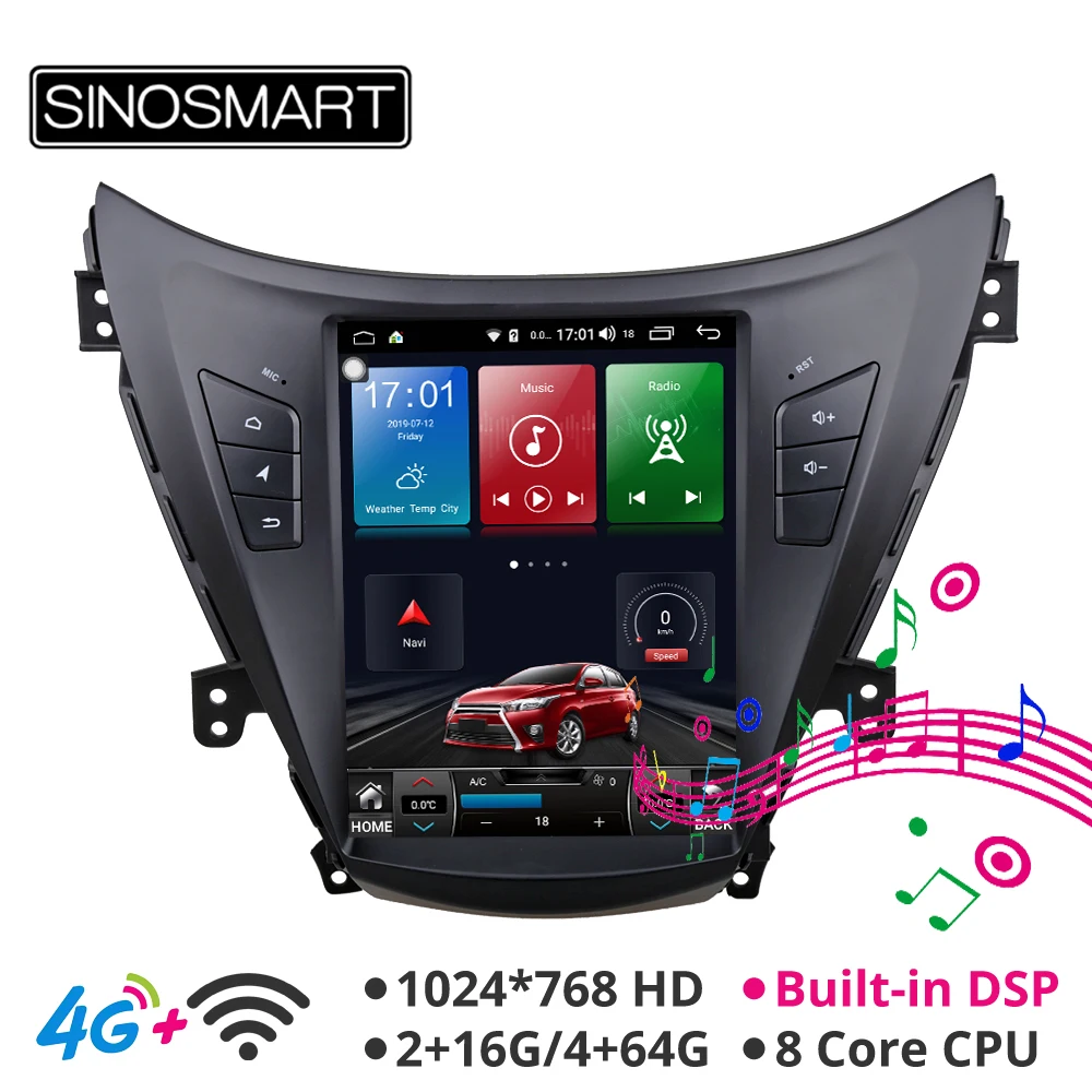 Sinosmart Tesla стиль автомобиля gps Радио навигационный плеер для hyundai Elantra Android 8,1 для Avante MD 2011 2012 2013
