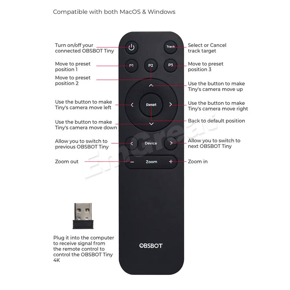 OBSBOT Tiny 4K Remote Control (Compatible with Windows and MacOS) 2.4GHz 10 Meters / 32.8ft Long Range | Электроника