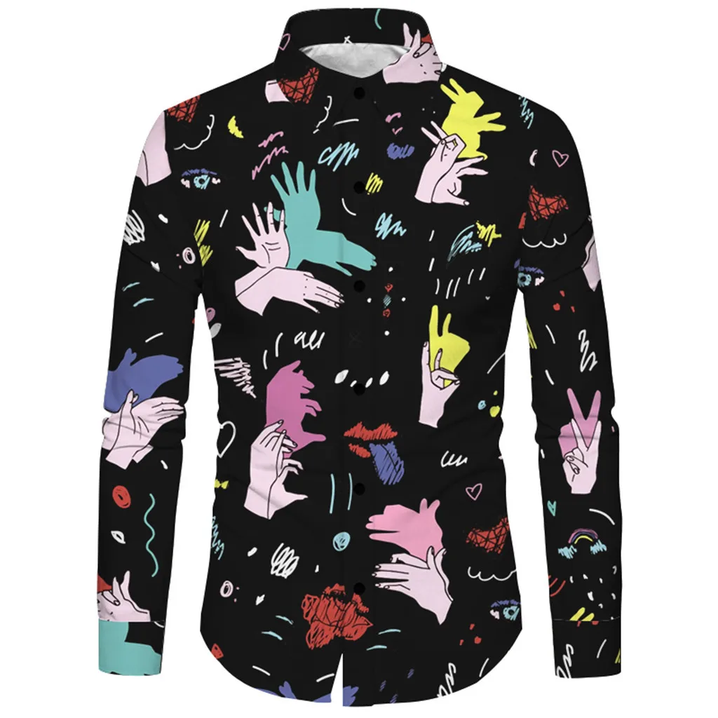 SAGACE Men's Autumn Winter Loose Casual Daily Print Long Sleeve Shirt Light Sunshine Boy Breathable Slim Cute Playful Fashion | Мужская