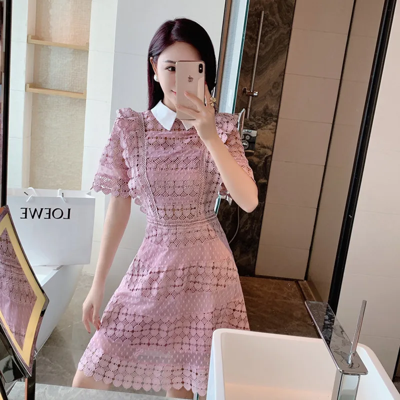 Женское кружевное платье-Автопортрет красное фиолетовое платье с оборками и