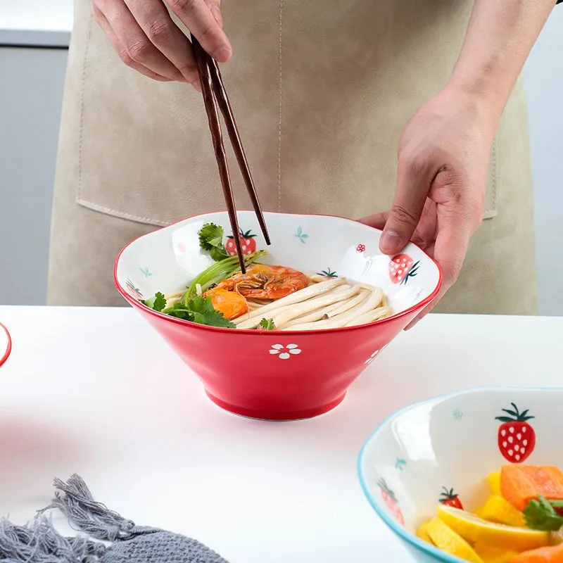 Cute Strawberry Bowl Single Hat Japanese Ramen Large Soup Home Net Red Salad Dessert Trumpet | Дом и сад