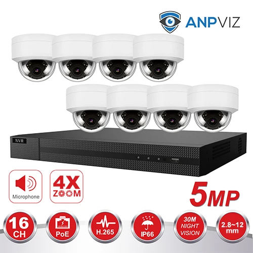 8 VF Dome KIT 16ch 5MP Dome IP Camera NVR KIT H.265 Hikvision OEM POE 4K NVR 8/16pcs Outdoor POE Video Surveillance Audio Cameras - Цвет: 8 VF Dome KIT