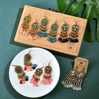 ethnic boho hook earrings for women enamel flower tassel beads natural stone dangle earring vintage jewelry wedding party gift
