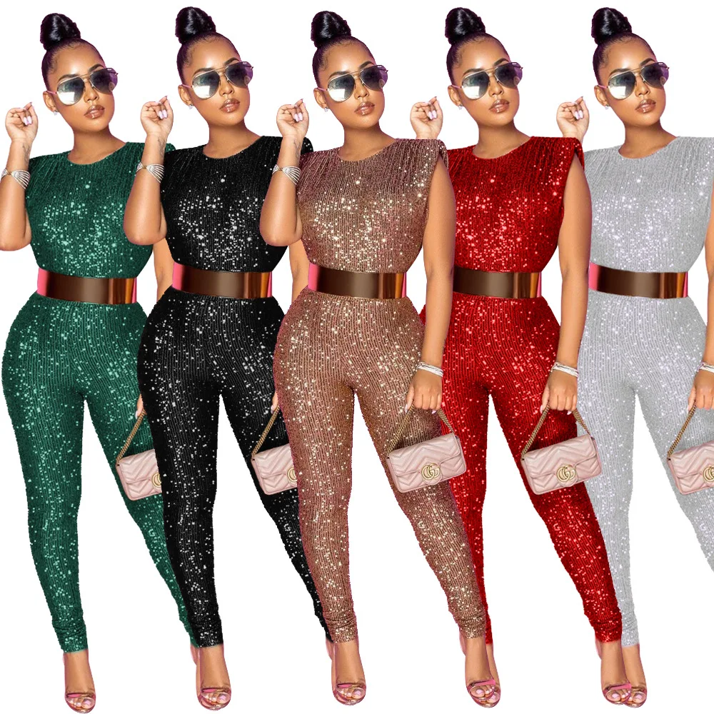 

Sexy Women Jumpsuit Sequin Sleeveless Long Bodysuit Skinny Party night Clubwear Long Romper Women Jumpsuit Outfit