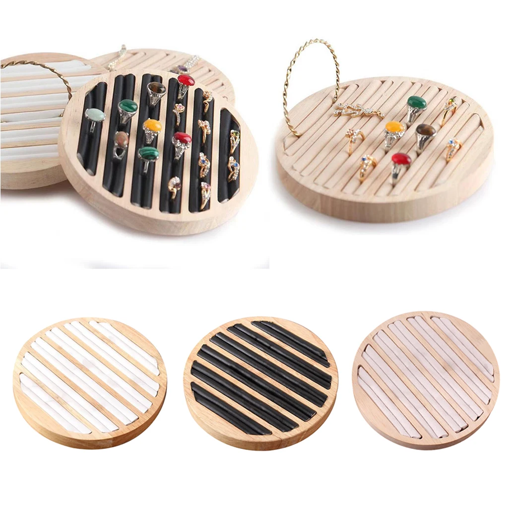

Wooden Round Storage Ring Display Tray Showcase for Home Shop Countertop Retail
