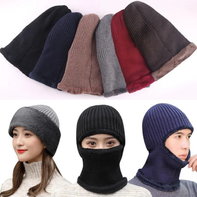 

Winter Hat Knitted Hat Men Women Mask Scarf Beanies Hats For Men Elastic Warm Ear Protection Hats Windproof Woolen Hats