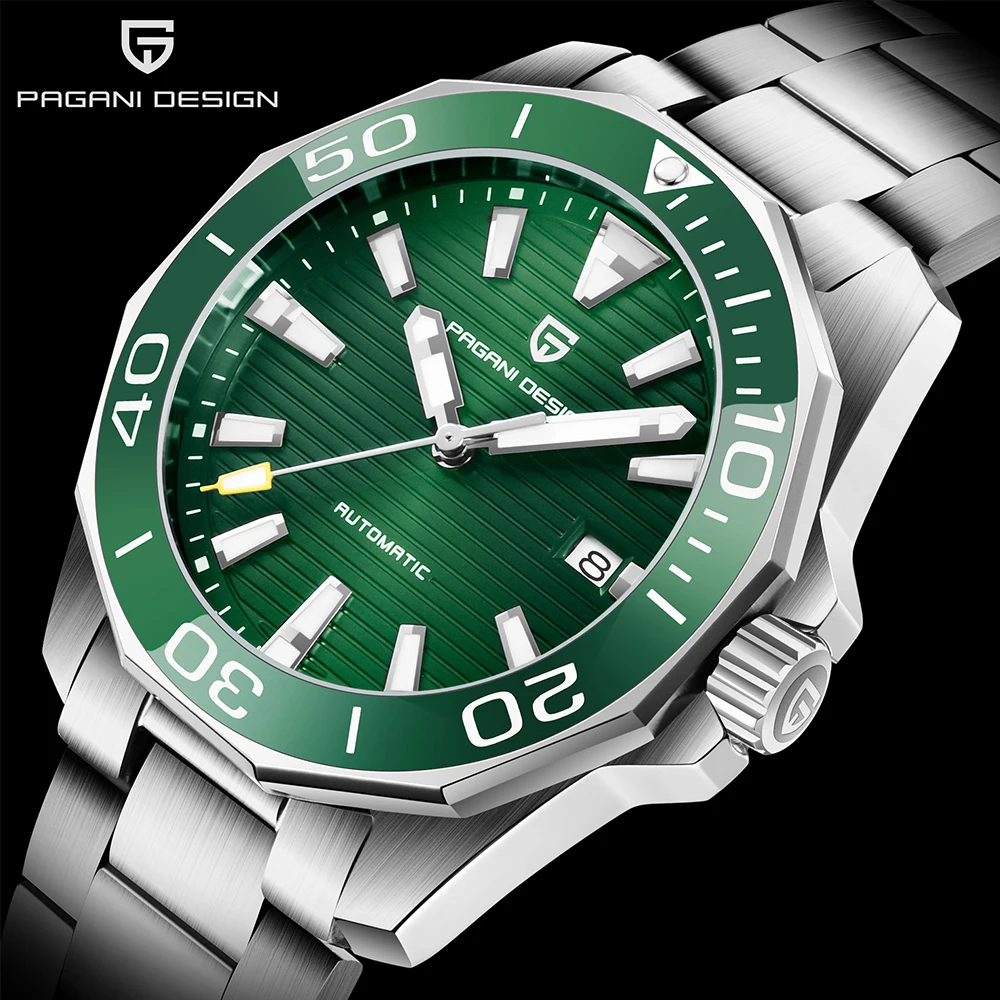 PAGRNE DESIGN Sapphire Glass NH35A Automatic Watch New Waterproof 100M Mechanical Watch Fashion Luxury Stainless Steel Men Watch