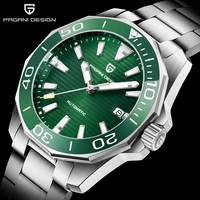 pagrne design sapphire glass nh35a automatic watch new waterproof 100m mechanical watch fashion luxury stainless steel men watch