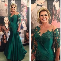emerald green mermaid mother of the bride dresses with long sleeve 2022 lace applique plus size mother of groom dress
