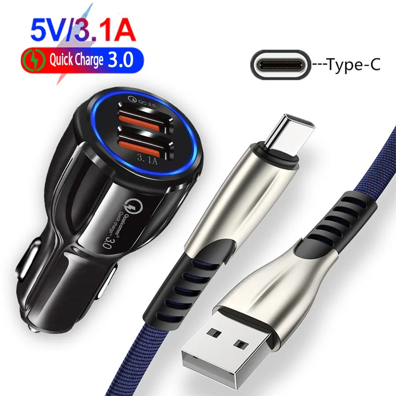 5V 3.1A Dual USB QC 3 0 Автомобильное зарядное устройство Type c для быстрой зарядки с usb