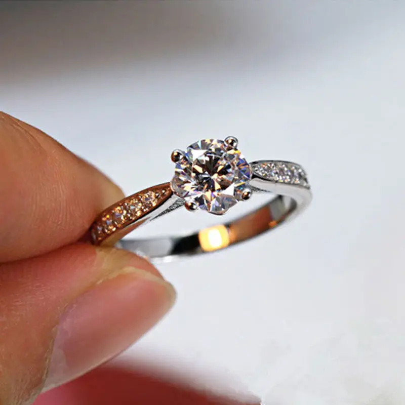 

0.5 Ct Fire Synthetic Diamond Ring Women Solid Silver 925 Thin Band Real 925 Sterling Silver Wedding Jewelry Women Free Box Gift