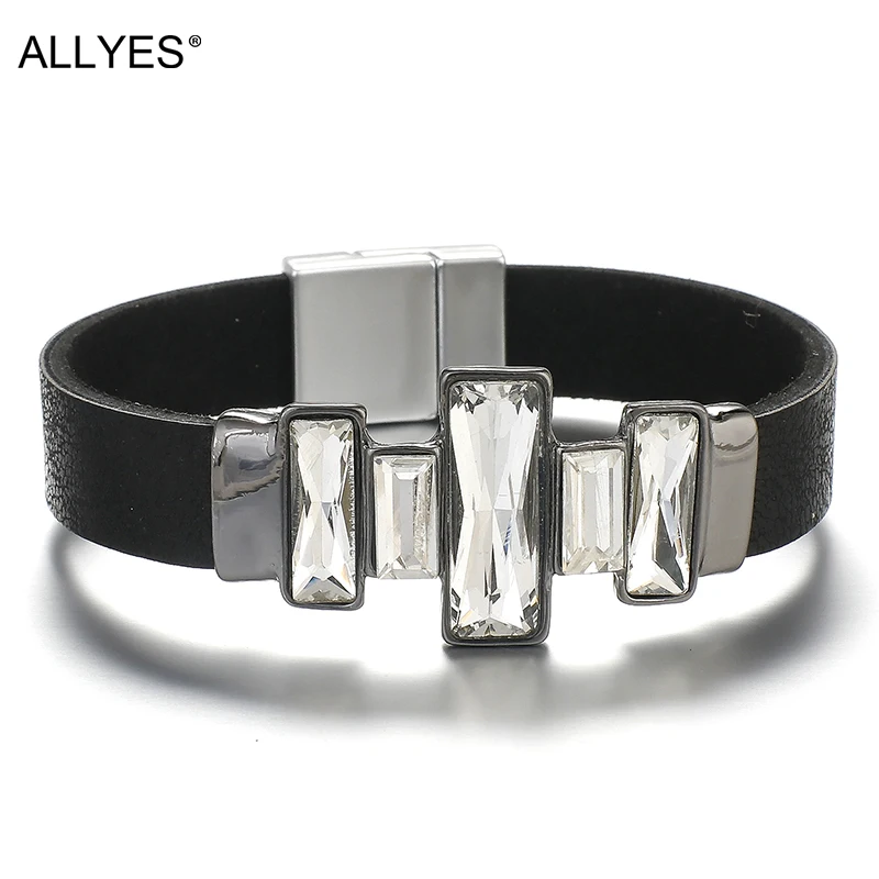 ALLYES Bling кожаный браслет с кристаллами для женщин Богемские минималистичные