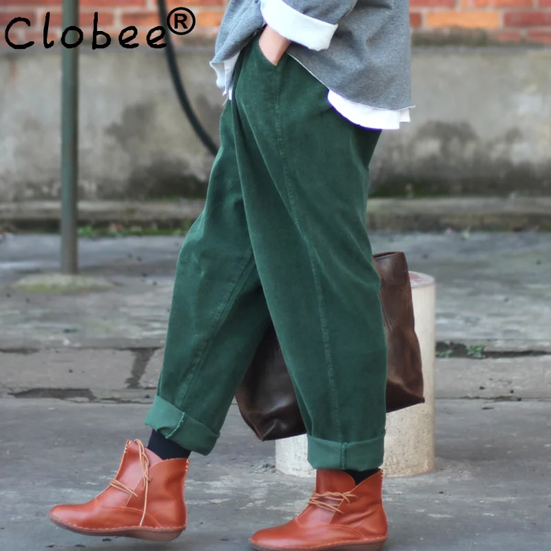 Эластичная талия хлопок вельвет свободные женские шаровары 2019 Весна