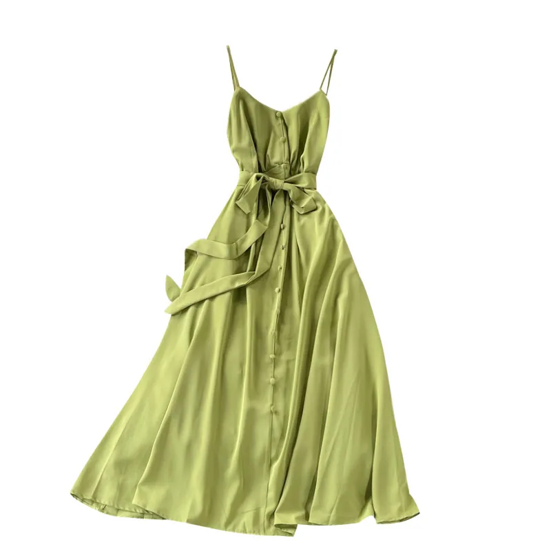 

Stain Design sexy strapless lace-up waist dress lady fashion elegant vintage dress for womens Summer Midi Button dress vestido