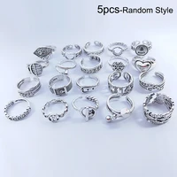 5pcs lady unique adjustable opening finger ring retro geometric carved ring bohemian foot jewelry random styles