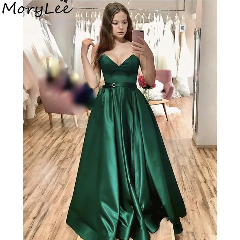 

Evening Dresses Sweetheart Sleeveless Floor Length Sweep Train Lace Up Back Satin Evening Dresses vestidos de fiesta de noche