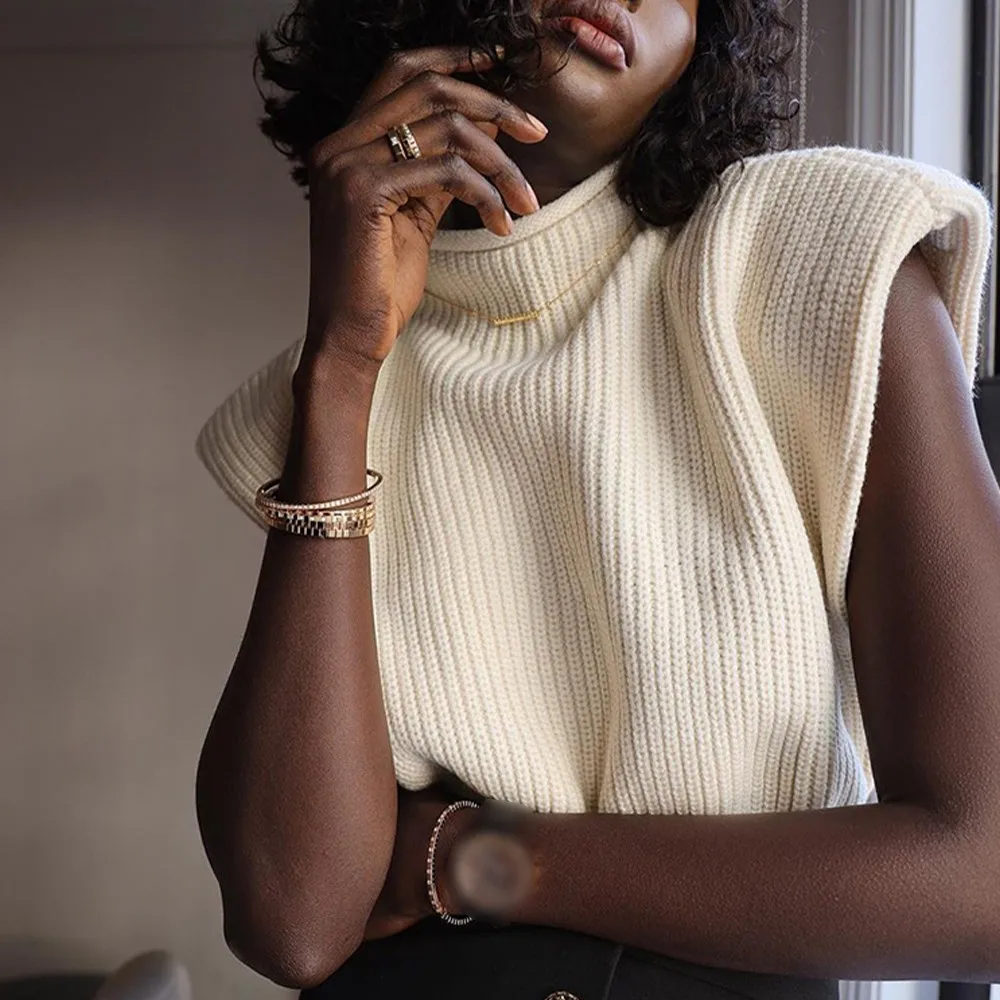 

2021 New Women Knit Sweater Vest High Street Pullover Tops Women Knitted Tank Winter Clothes Women Sleeveless Jumper Female 2021