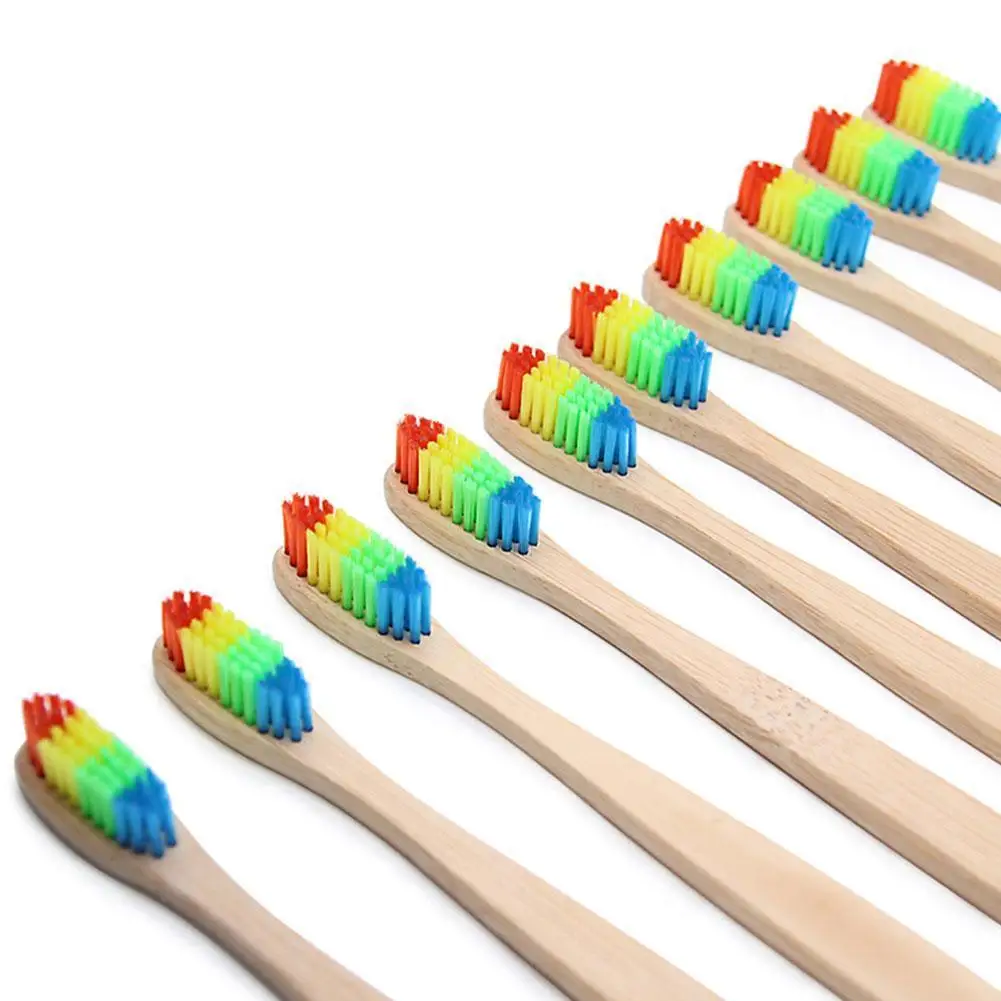 

rainbow color Eco Friendly Bamboo Toothbrush Natural Bristles Medium Biodegradable Adult Wood O0E2